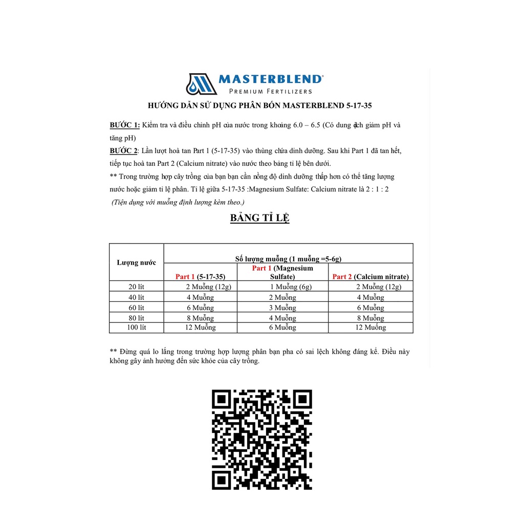 Phân bón cho Cà chua Masterblend 5-17-35