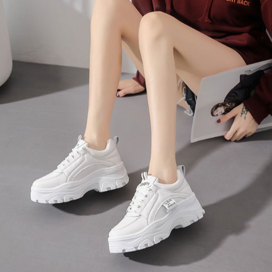 GIÀY NỮ TRẮNG RUFINE, GIÀY THỂ THAO NỮ ĐỘN ĐẾ 5CM KIỂU DÁNG HÀN QUỐC MẪU HOT G 80