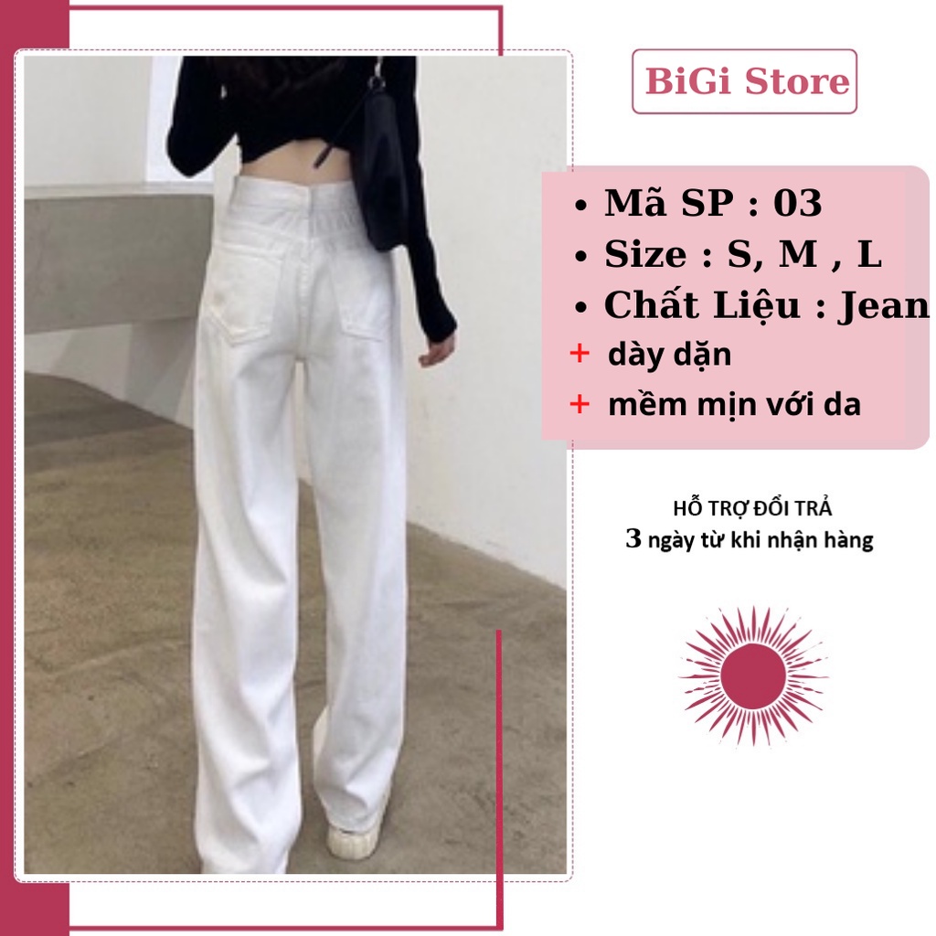 Quần jean trắng, quần bò ống suông nữ màu trắng ulzzang siêu cao BiGi Store Mã 38 | BigBuy360 - bigbuy360.vn