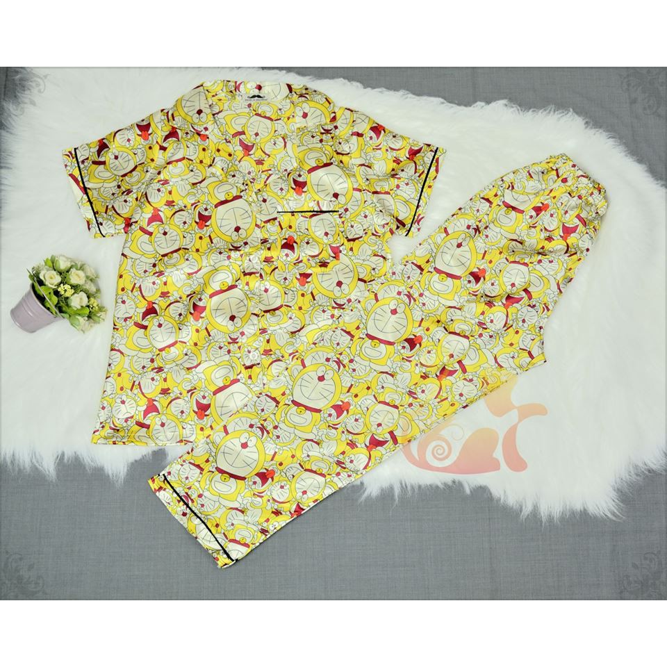Bộ đồ mặc nhà Pijama Phi Dài Có Túi Hông - "Đoremon" Siêu Cute - Dưới 60kg