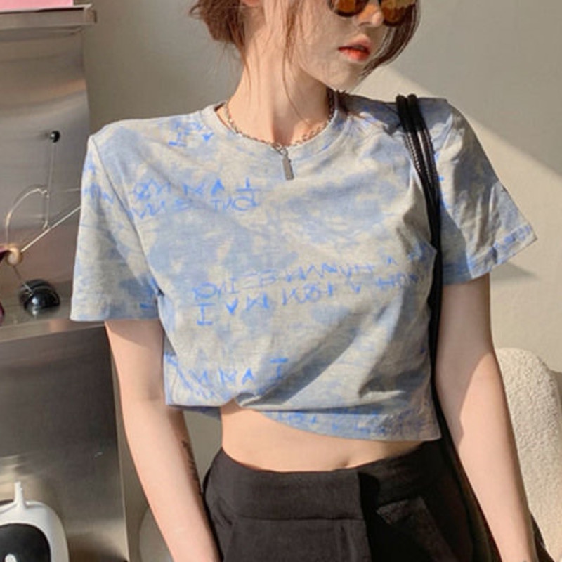 Áo Thun Tay Ngắn Họa Tiết Màu Loang Thời Trang Mùa Hè Sành Điệu Cho Nữ