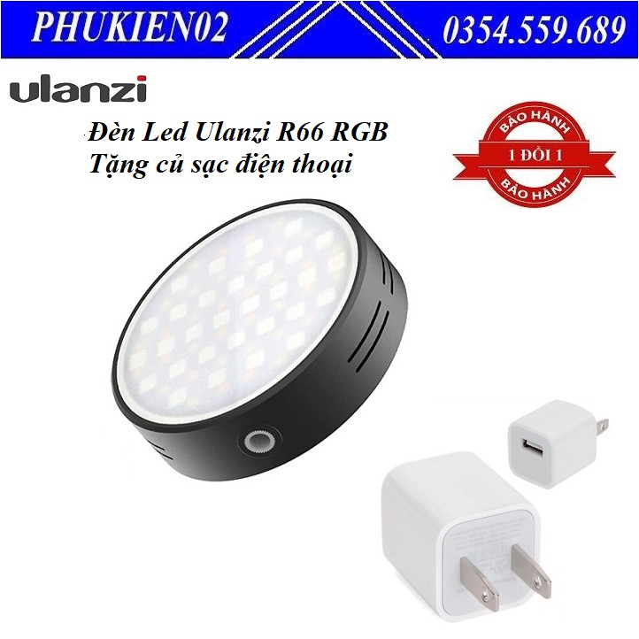 Đèn Led Ulanzi R66 RGB Trợ Sáng Chụp Ảnh, Quay Phim Cho Máy Ảnh, Điện Thoại Tặng kèm củ sạc điện thoại - Hàng chính hãng