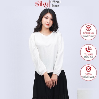 Áo thun giấy dài tay nữ SIKY cổ tròn, dáng ôm nhẹ, vải cotton co dãn mềm mịn, màu trơn APDT