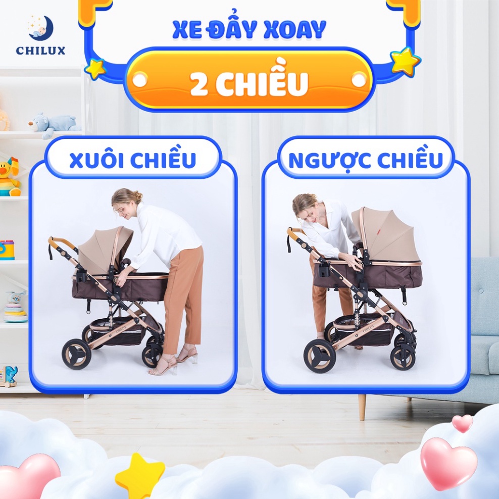 [Nhung bebu] Xe đẩy cho bé Chilux V1.6 - 9 tính năng tiện dụng cho mẹ  và bé - có thể gấp gọn