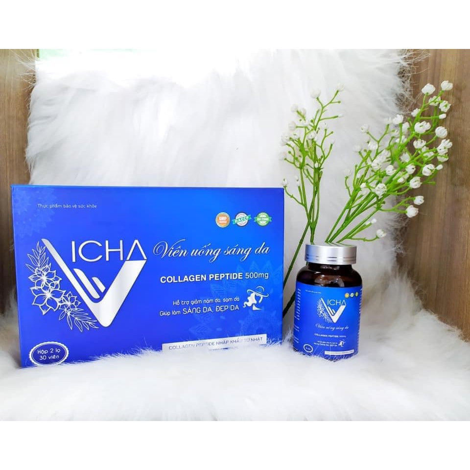 Viên uống sáng da collagen VICHA, viên uống collagen làm trắng da, tươi sáng rạng ngời- Hộp 2 lọ (30 viên/lọ)- Lala Mart