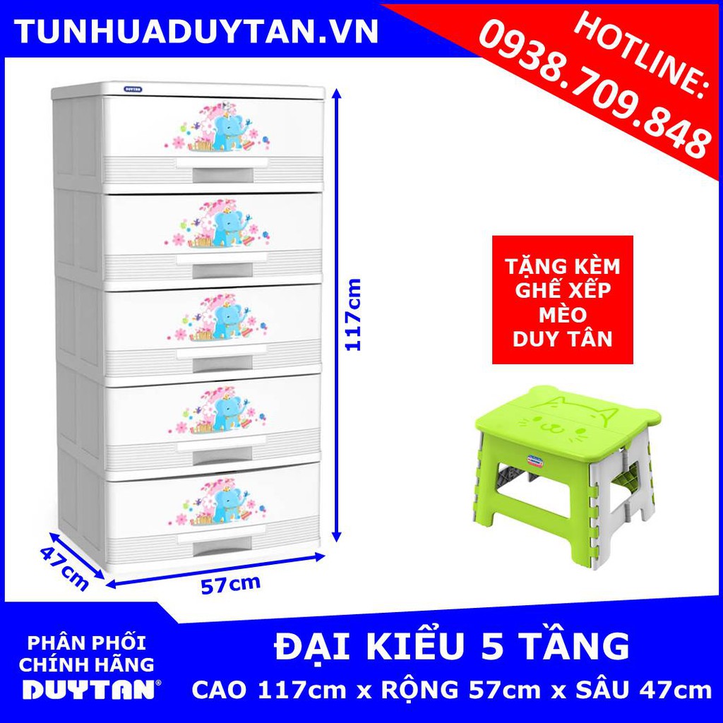 Tủ nhựa Đại Kiểu Duy Tân 5 tầng (Trắng) - Tặng ghế xếp mèo Duy Tân