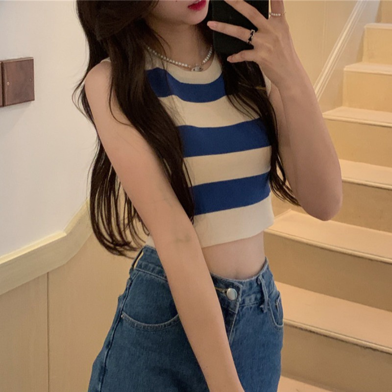 622183#Áo Hai Dây Họa Tiết Kẻ Sọc Thời Trang Mùa Hè Ngọt Ngào Cho Nữ
