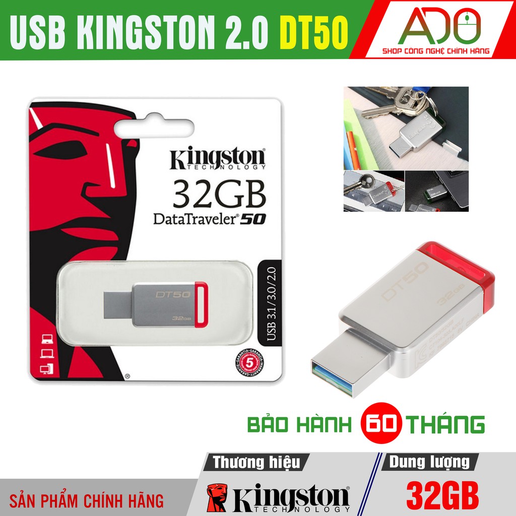 [CHÍNH HÃNG] USB Kingston DT50 32GB – Kingston DataTraveler – Vỏ thép thời trang, nhỏ gọn - BH 5 năm