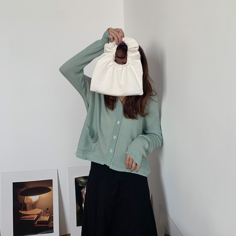 Túi Xiaozhainv Bằng Vải Canvas Đeo Tay Phối Bèo Xinh Xắn Sành Điệu