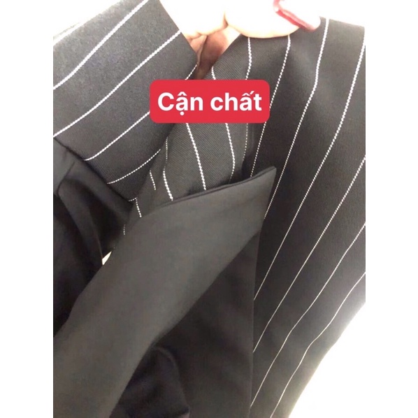 Áo khoác blazer nữ cá tính thiết kế Quảng Châu - Áo blazer đen kẻ thời trang