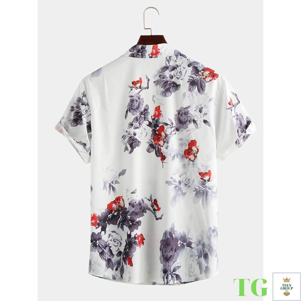 Áo Sơ Mi Nam TENJI STORE SM05TG Sơ Mi Nam Trắng Tay ngắn Wash Họa Tiết Hoa Hồng 2021 Mẫu Hot Trend (44-70kg) | BigBuy360 - bigbuy360.vn