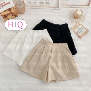 Quần short đùi nữ ống rộng kaki cạp chun sau DẬP LY vintage - HQ Fashion
