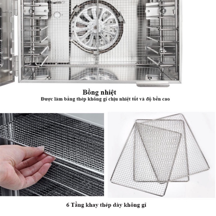 Máy sấy hoa quả, thực phẩm công nghiệp mini 6 tằng inox