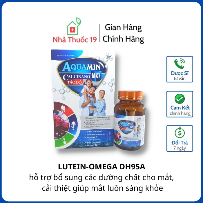 Viên AQUAMIN CALCINANO MK7 Chiết Xuất Táo Đỏ Bổ Sung Canxi Vitamin D3 Giúp Xương Và Răng Chắc Khỏe, Phát Triển Chiều Cao