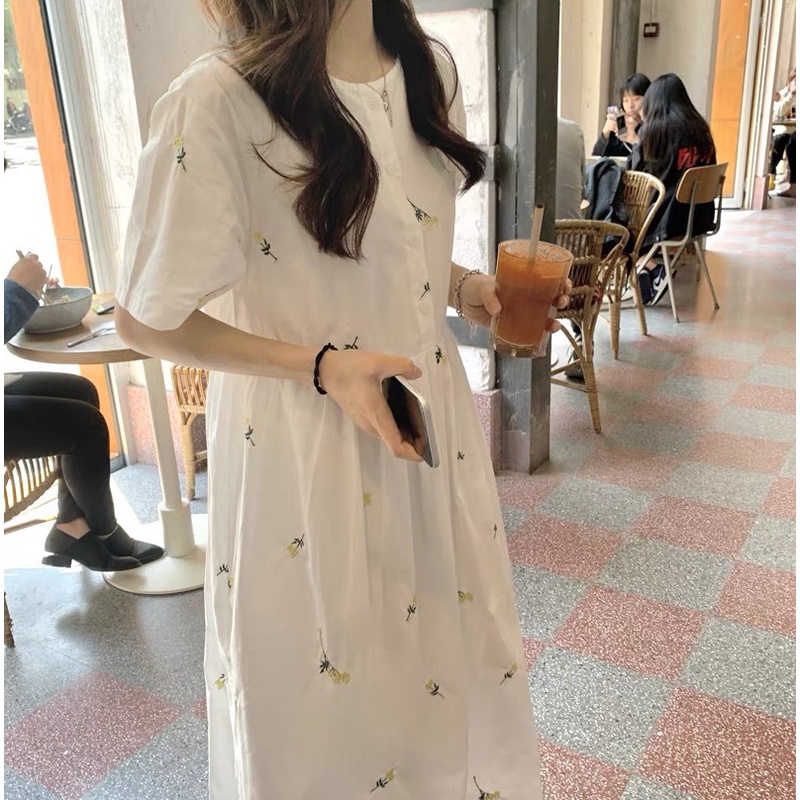 Váy babydoll hoa cúc, đầm nữ form rộng tiểu thư Hàn Quốc 2022 Kozoda D55