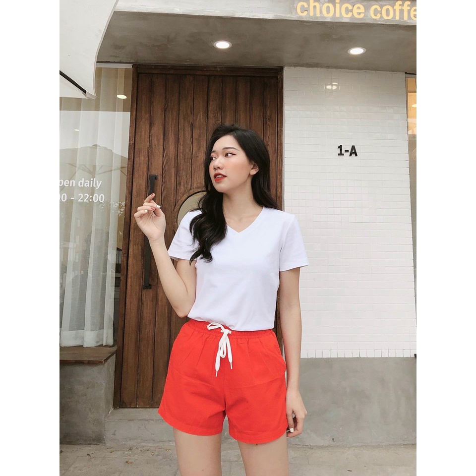 Áo Thun Trơn Cổ Tim 𝐇𝐚̀ 𝐆𝐢𝐚𝐧𝐠 𝐕𝐧𝐱𝐤