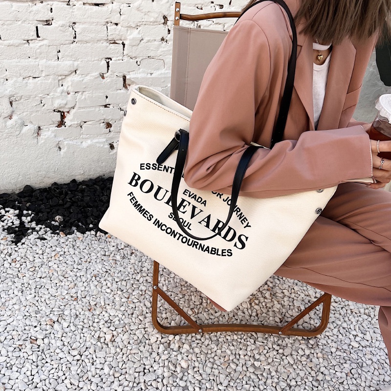 Túi Đeo Vai Vải canvas Cỡ Lớn In Chữ Phong Cách Hàn Quốc Xinh Xắn Cho Nữ