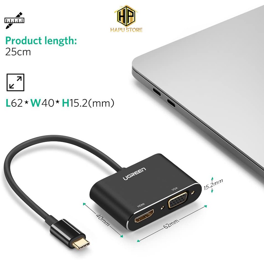 [Mã ELHACE giảm 4% đơn 300K] Cáp chuyển USB Type-C to HDMI và VGA Ugreen 50318 chính hãng - Hapustore