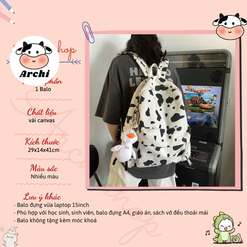 Balo ulzzang cao cấp họa tiết bò sữa
