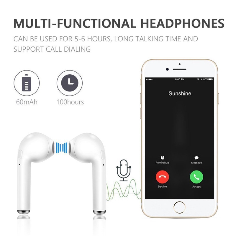 Tai nghe i7s TWS không dây kết nối bluetooth âm thanh nổi kèm hộp sạc cho các dòng điện thoại thông minh