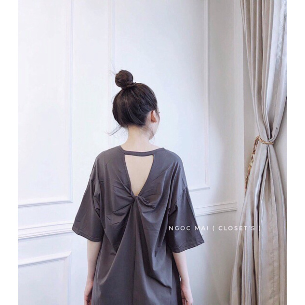Váy Suông Xoắn Lưng Điệu Đà in Chữ Dáng Dài qua gối Vải Đẹp|Đầm Dạo Phố Cotton Xoắn nơ Dễ Thương