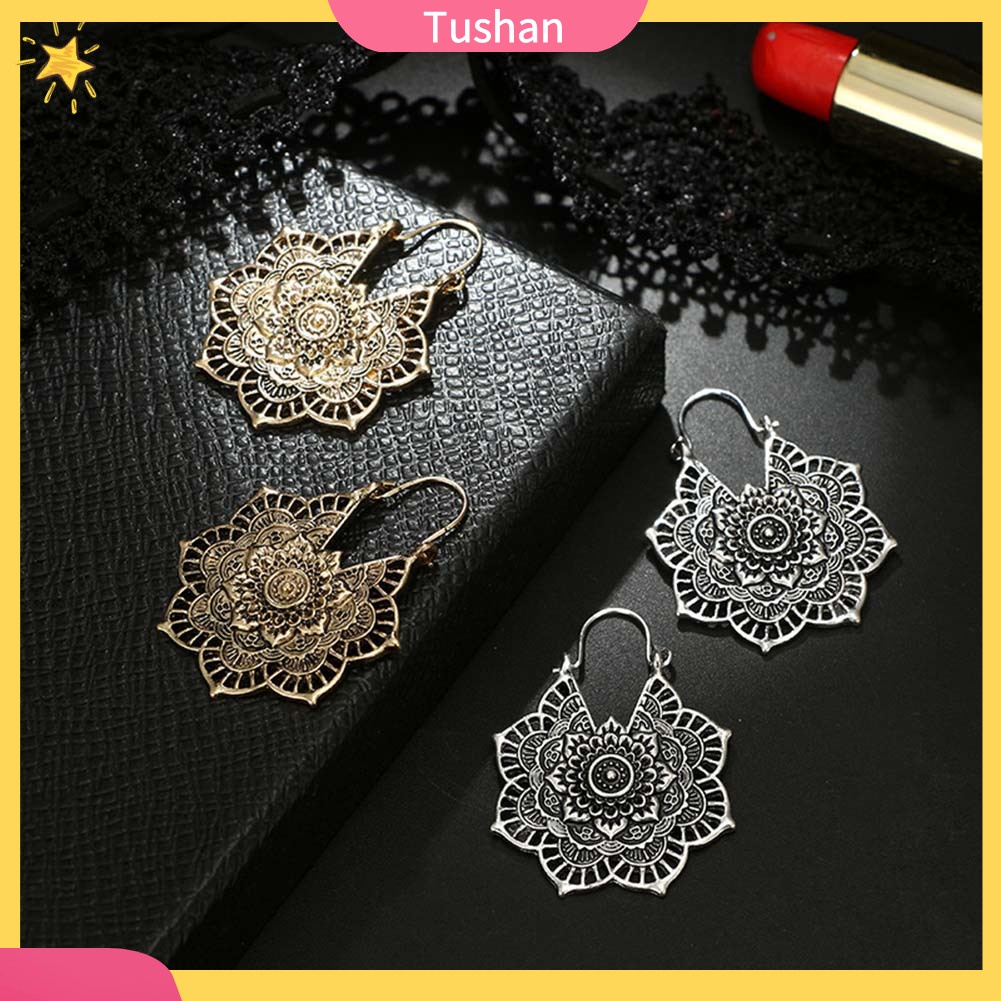 Khuyên tai bạc tròn phong cách Bohemian cổ điển cho nữ