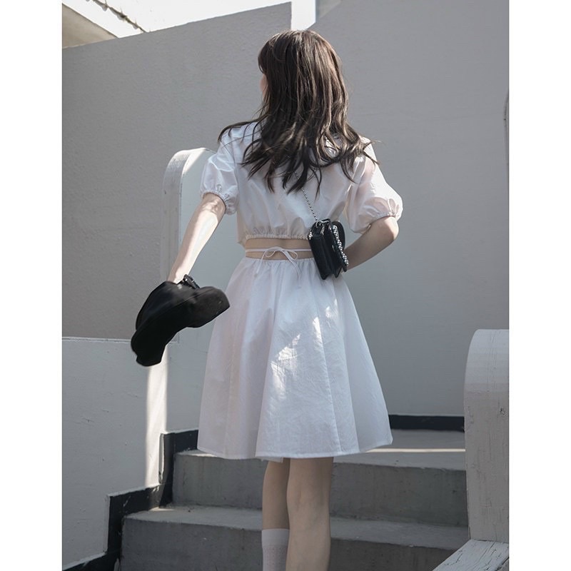 Váy sơ mi 🌸 Đầm hở lưng thắt eo tôn dáng tiểu thư dây buộc lưng thân đầm xoè công chúa style Ulzzang PHULA | WebRaoVat - webraovat.net.vn