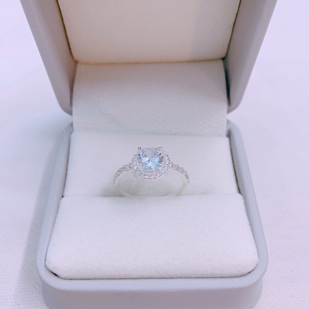 Nhẫn nữ mặt đá tròn chuẩn bạc ta xinh xắn - Kho sỉ bạc Nhất Linh