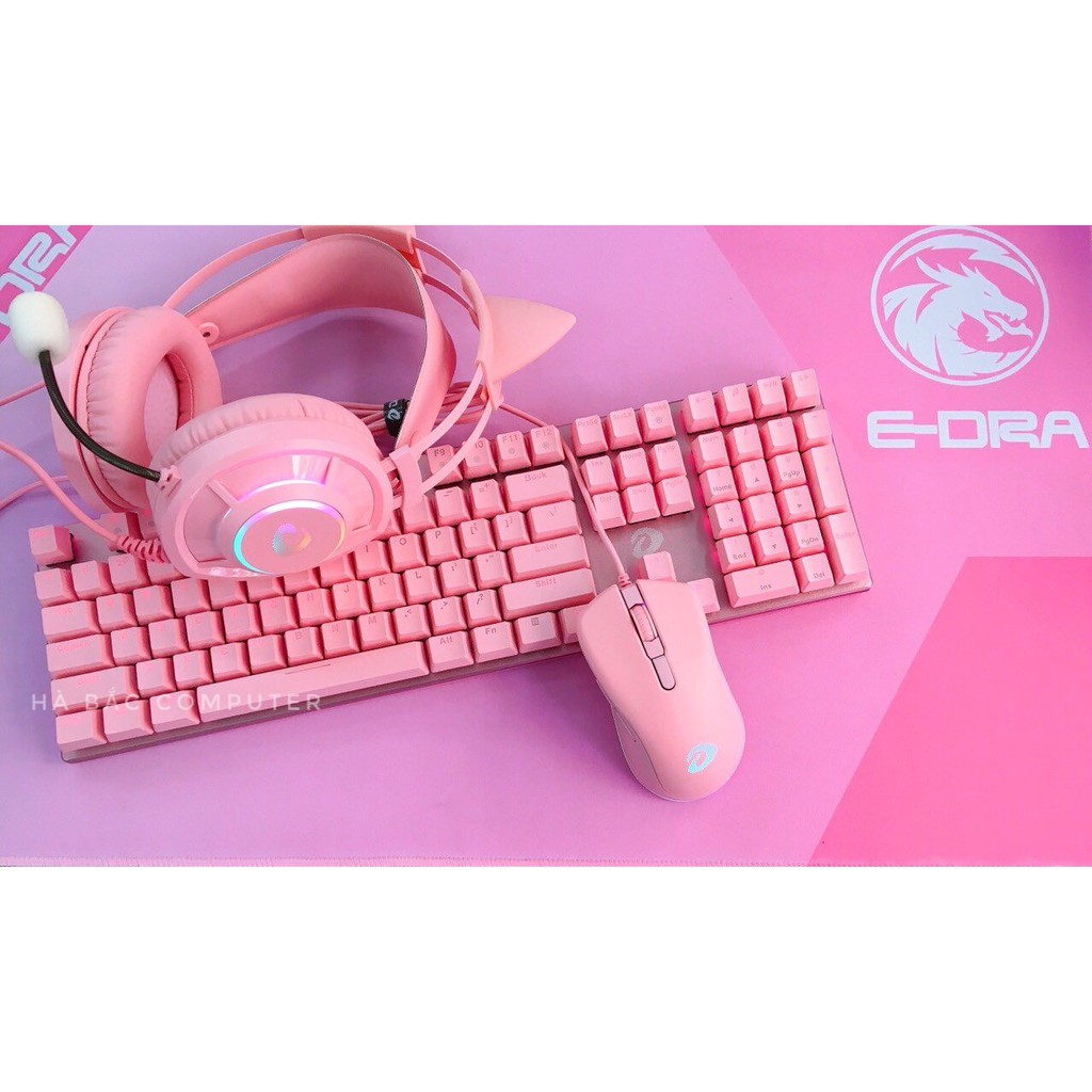 Combo Bộ Bàn Phím Chuột Tai Nghe Gaming Màu Hồng DAREU - Lót Di E-DRA Khổ Rộng 90 * 40cm PINK