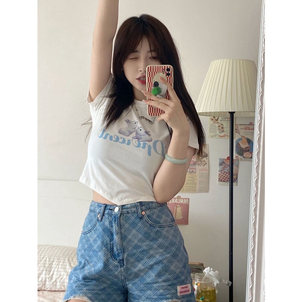 Áo Thun Ngắn Tay Dáng Ôm In Họa Tiết Thời Trang Mùa Hè Mới Cho Nữ