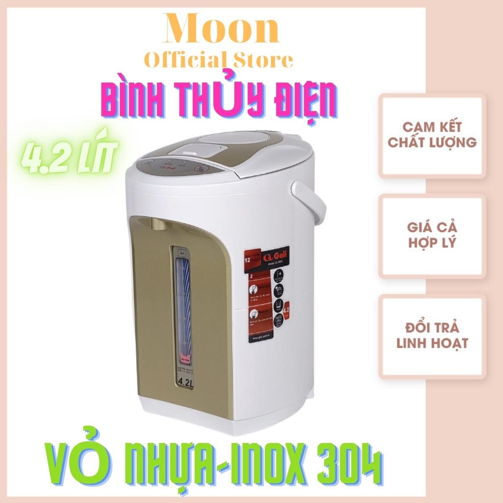 Bình thủy điện Gali 4,2 lít 750w, 02 lớp thân, vỏ nhựa lòng inox 304 không phôi nhiễm, bảo hành 12 tháng chính hãng