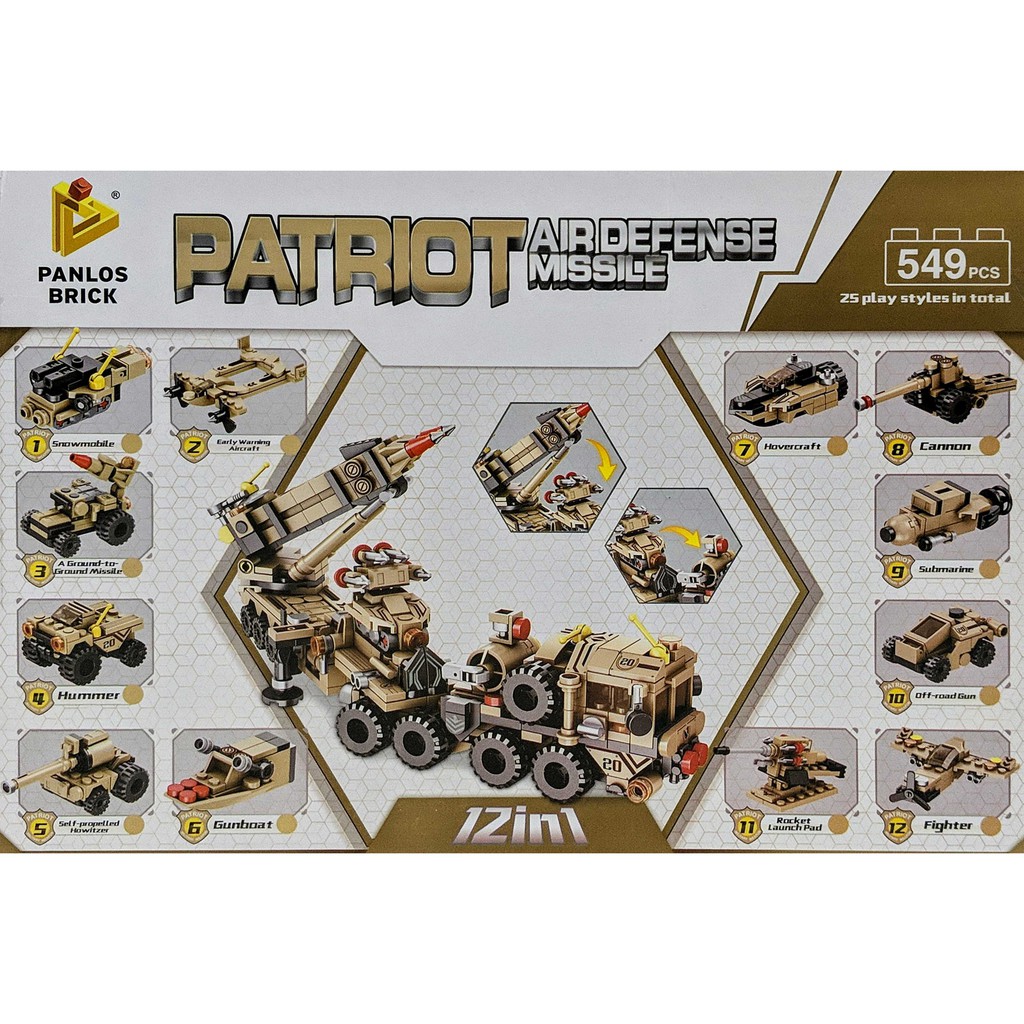 Bộ LEGO quân sự 25 trong 1 - 549 miếng ghép - Lắp ráp xe bắn tên lửa và 25 xe quấn sự