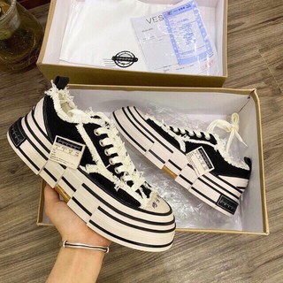 Giày Sneaker - Giày thể thao nam nữ Xvessel cao cấp full box đế gỗ đúc đẹp siêu nhẹ, vải rách cổ thấp cá tính D10