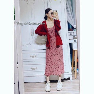 Set đầm cherry kèm khoác