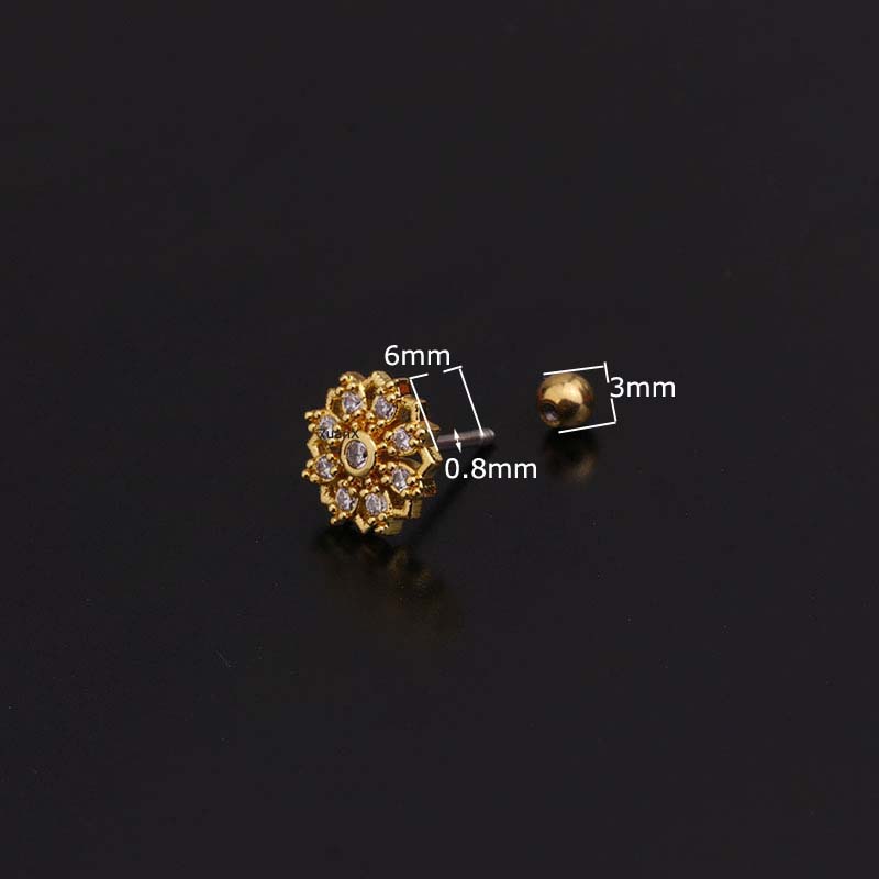 Khuyên Tai Hình Hoa / Trái Tim Bằng Thép Không Gỉ Dài 6mm