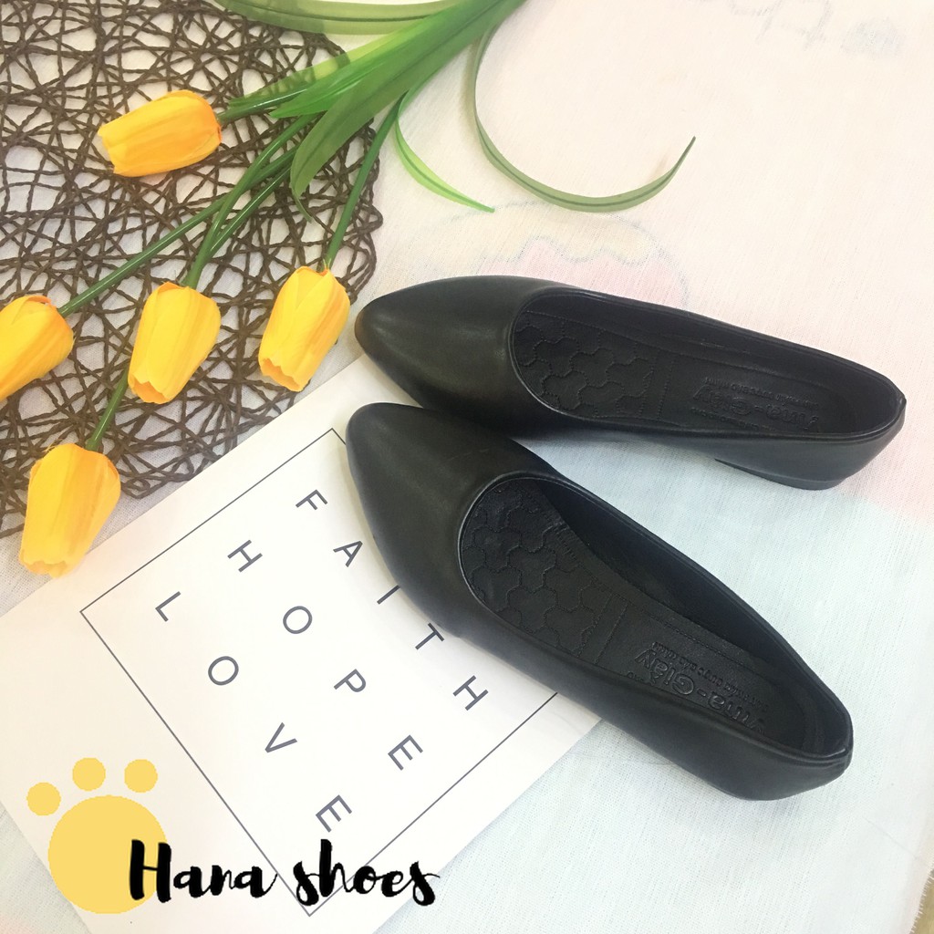 Hình Thật - Giày búp bê nữ trơn da mềm mũi nhọn dáng basic