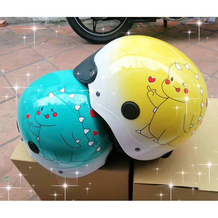 Thêm lựa chọn mới cho các bạn- Nón/mũ bảo hiểm sơn mix 2 màu 2 lôc thông hơi in hình khủng long con
