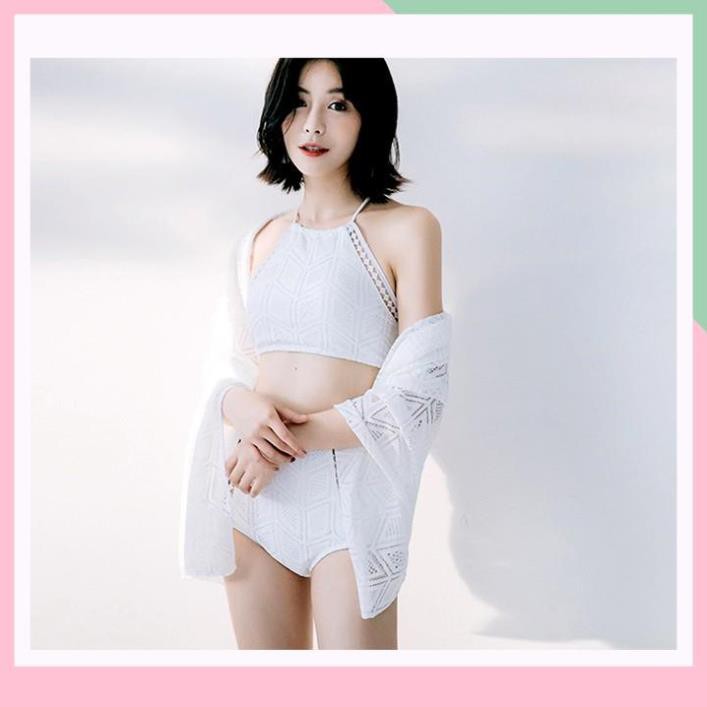 Bộ đồ bơi áo yếm cạp cao kèm khăn bộ bikini bơi gợi cảm 3 mảnh A | BigBuy360 - bigbuy360.vn