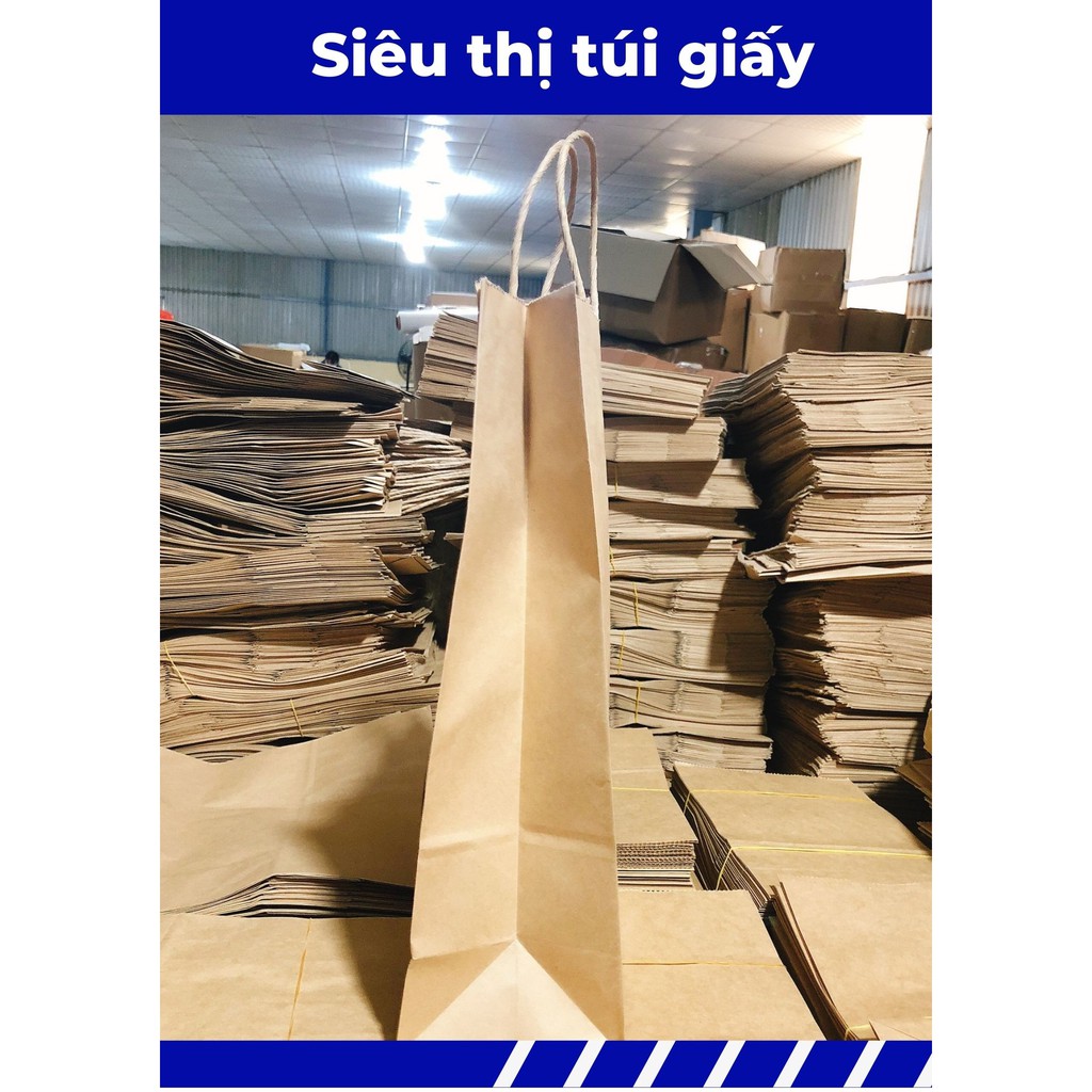 COMBO 10 CHIẾC TÚI GIẤY KRAFT XI MĂNG S2: 19.5x10x33 cm CÓ QUAI ( ẢNH THẬT SHOP TỰ CHỤP)