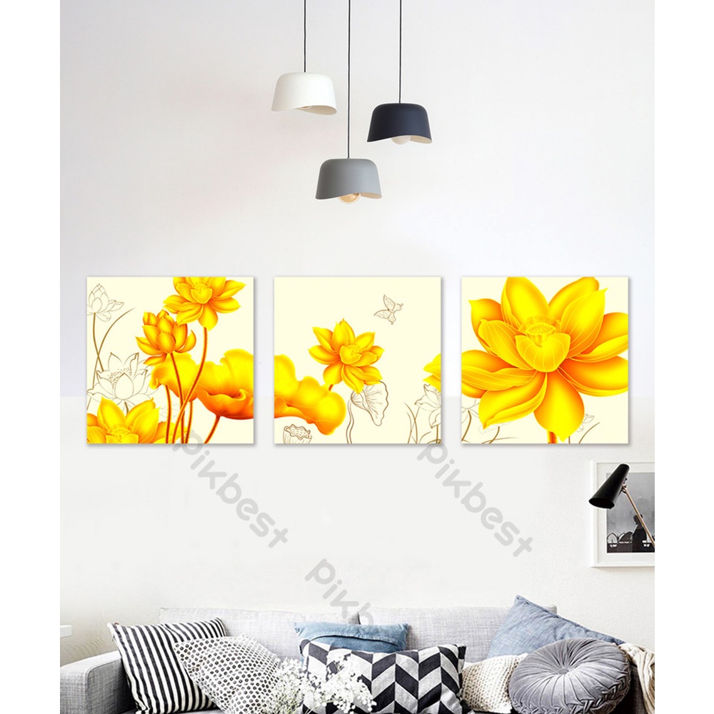 In hình ép gỗ Laminate TRANH HOA LÁ - Mẫu 1 (3 Vuông 3x20x20, 3x25x25, 3x30x30). In ảnh theo yêu cầu