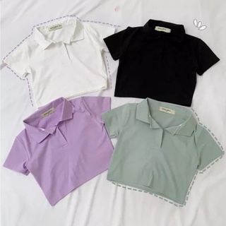 Áo croptop có cổ áo thun polo nữ JOY BABE crt loptop phông nữ ôm body crop top cotton 2E CRON 11
