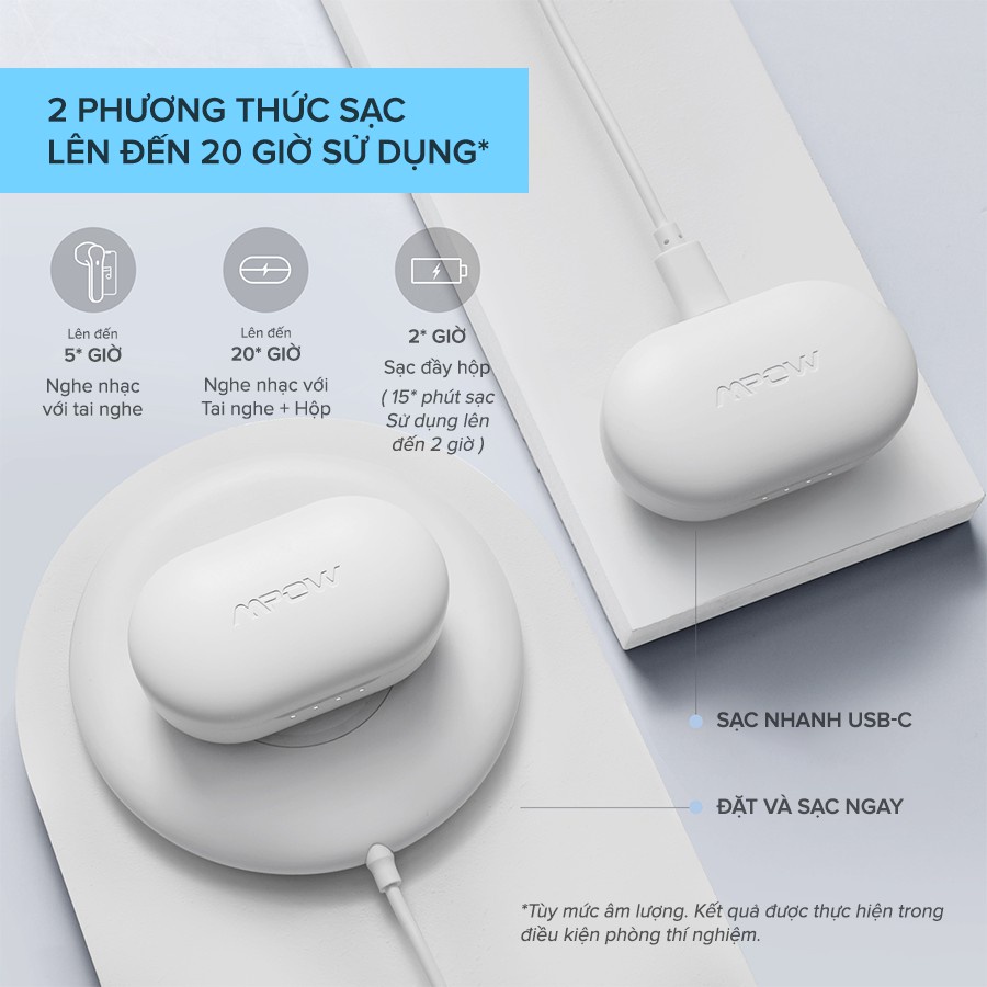 【Giao Hỏa Tốc】Tai Nghe True Wireless MPOW MX3, Sạc Không Dây, BT 5.0, Cảm Ứng, Kháng Nước IPX4 - Chính Hãng BH 12T