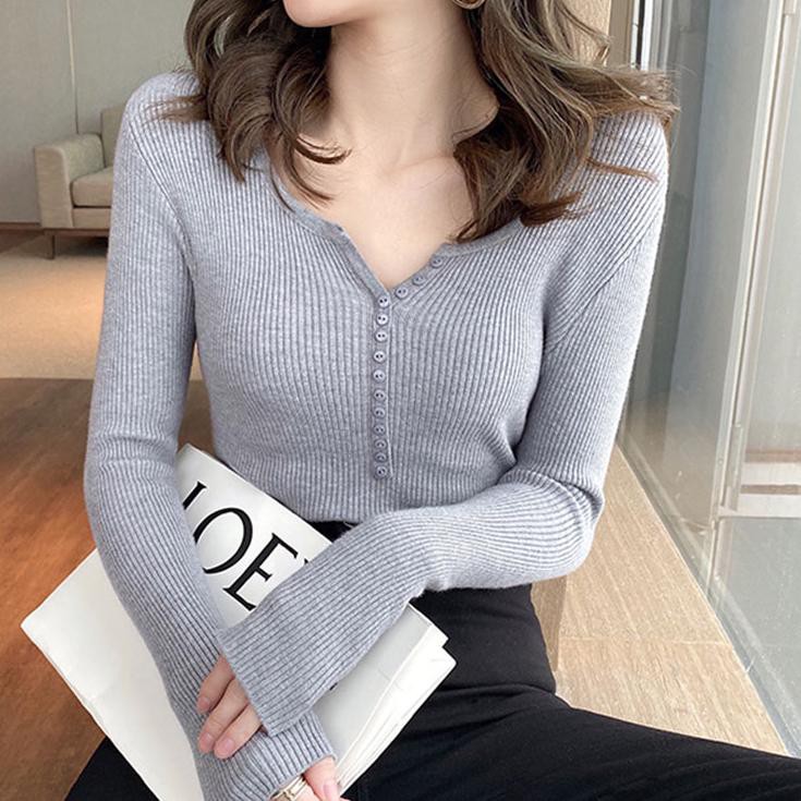 Áo Sweater Cổ Chữ V Dáng Ôm Ngắn Phong Cách Hàn Quốc Quyến Rũ Cho Nam Nữ