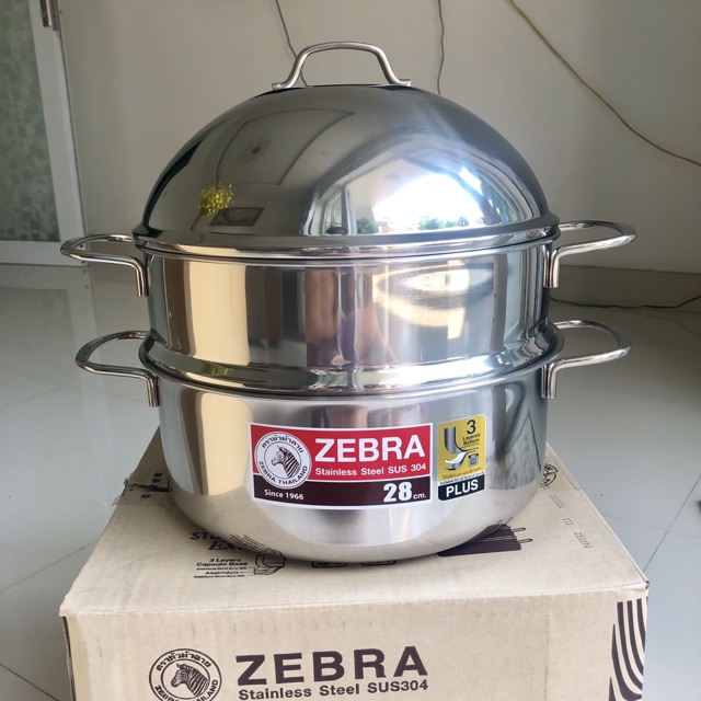 Nồi Xửng Hấp Inox 304 3 Đáy Từ Zebra Extreme Plus II 28cm (Lổ nhỏ)- Thái lan