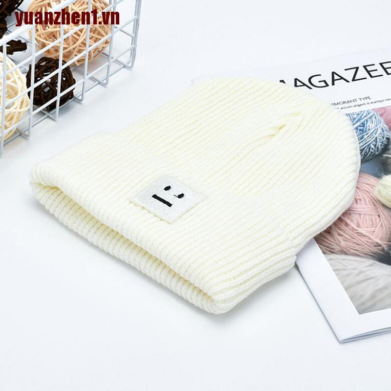 [YUANZHEN1] Mũ Beanie Dệt Kim Thêu Nhãn Mặt Cười Dễ Thương Cho Người Lớn Unisex