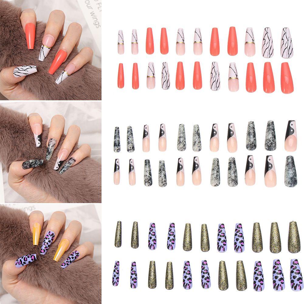 BSUNS Móng Tay Giả Hình Chữ T Siêu Dài Họa Tiết Da Báo