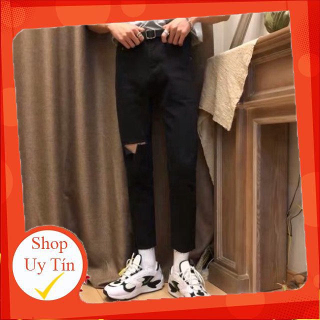 Quần Jeans Nam Rách Gối Hàn Quốc Màu Đen Hot Trend 2020(Hàng Sẵn) Liên hệ mua hàng 084.