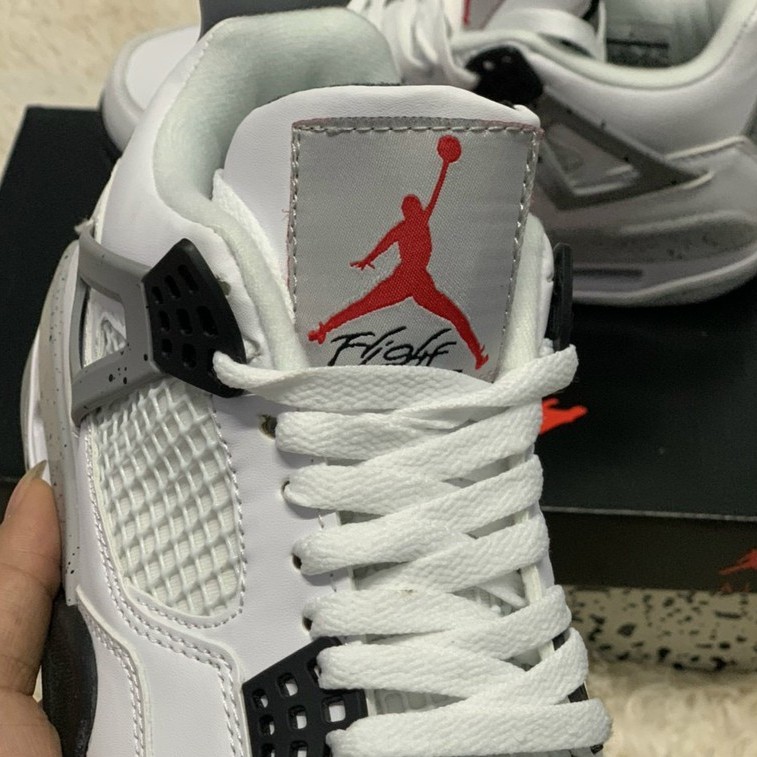 ✔️Giày Jordan 4 Low Trắng Đen Logo Đỏ White Cement Fullbox✔️