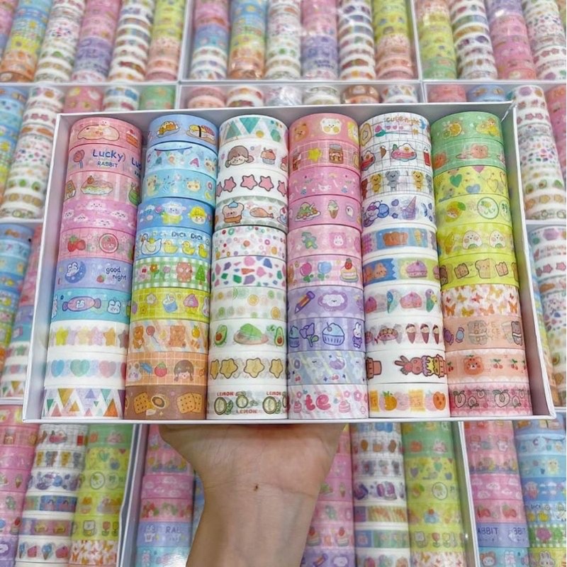 | Lẻ 1c Ngẫu Nhiên| Washi Tape Hình Gấu Thỏ Cô Bé Dễ Thương, chiết từ hộp 60 washi Corgi Town