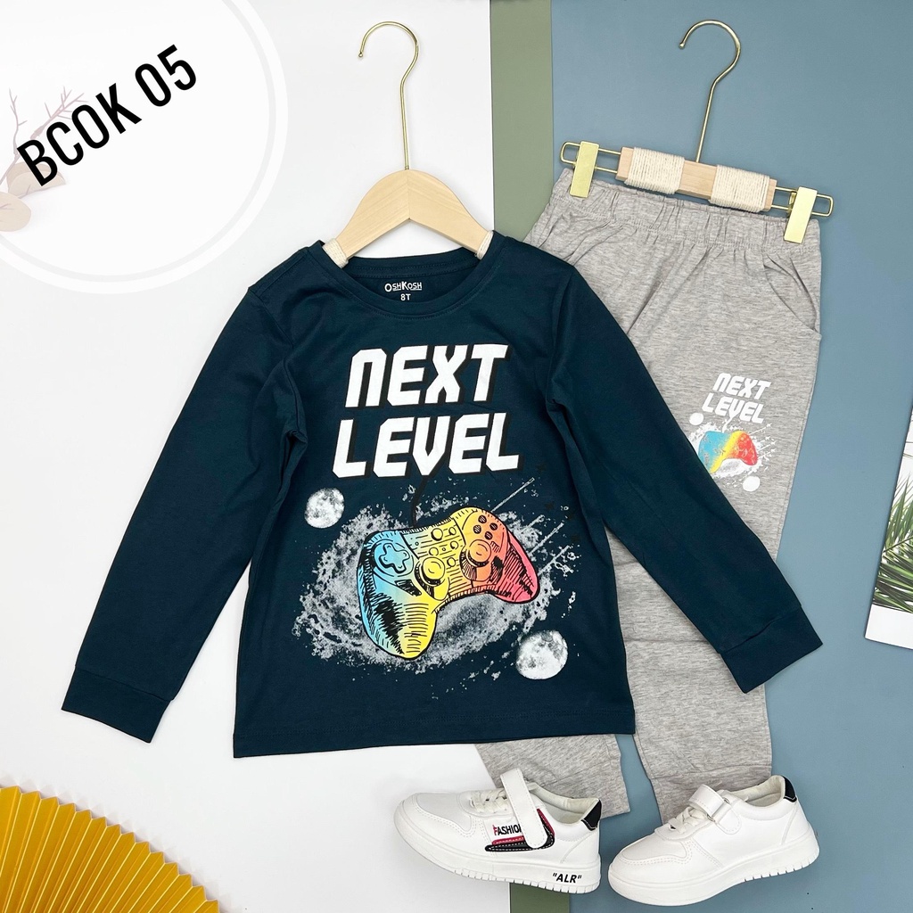 Bộ cotton bé trai dài tay LITIBABY, size 8, 10, 12, 14, 16 tuổi